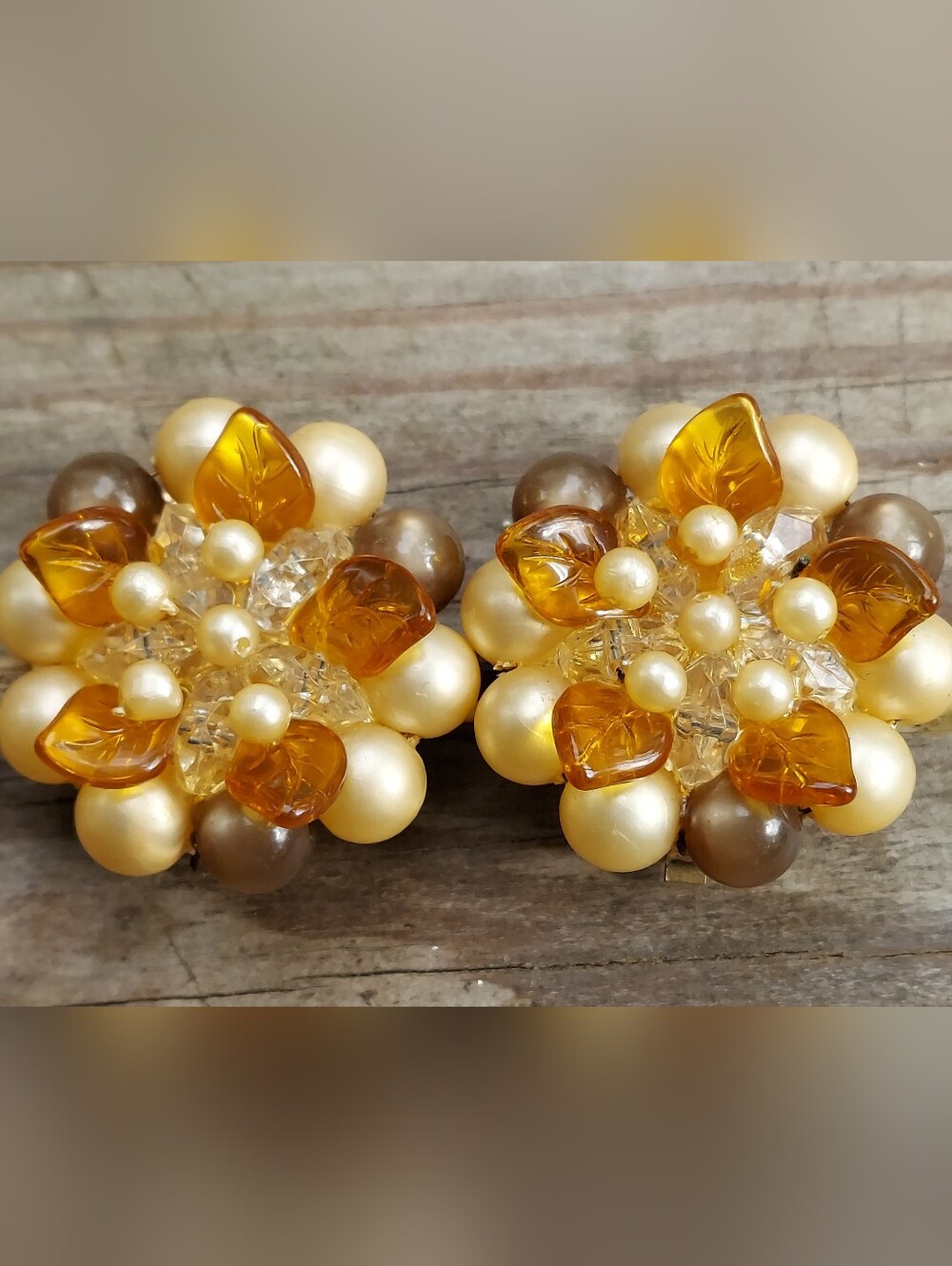 Vintage Beaded Pearl Mid Century Clip Earrings